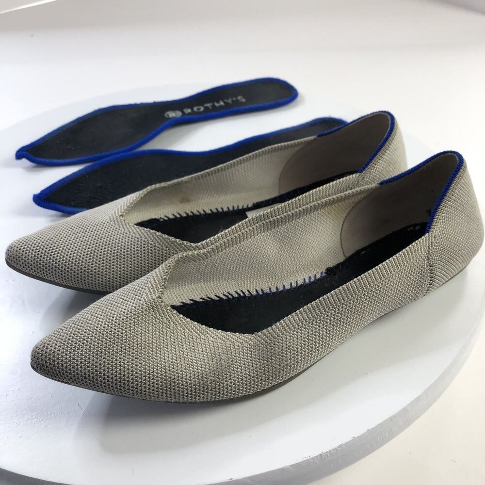 ROTHY'S Pointed Toe Knit Slip On Ballet Flats Shoes Size 9 Light Gray
